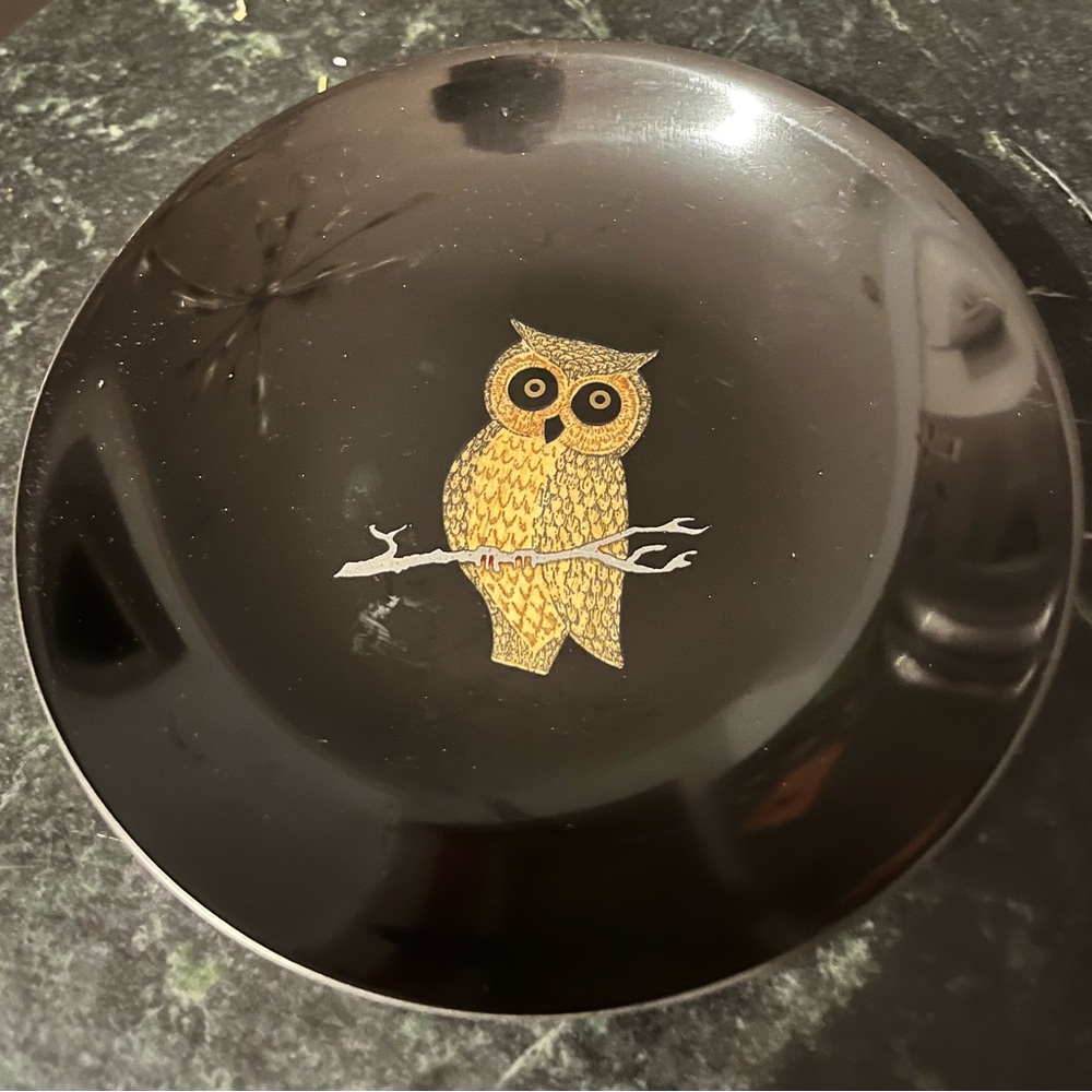 Plate Owl Couroc Of Monterey Inlaid  7.5” Diameter Vintage Calif.